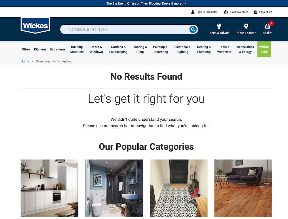 Wickes Search Results Page