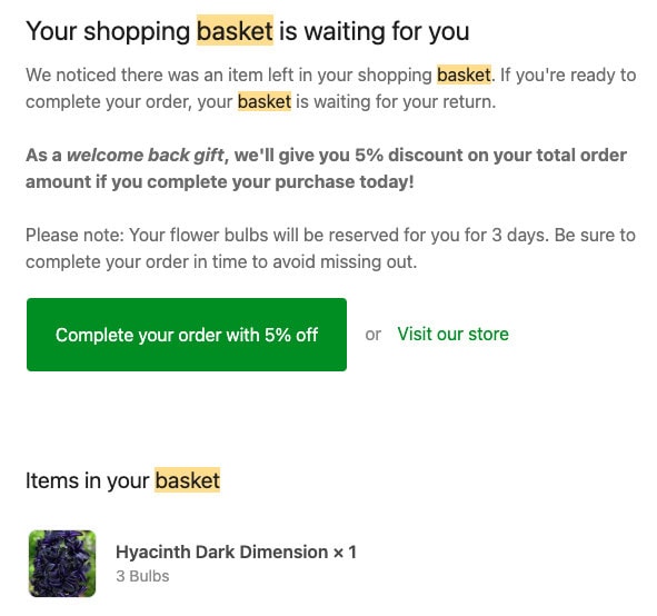 abandoned basket email