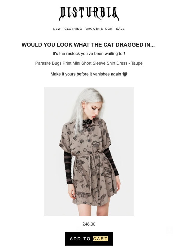 disturbia restock email