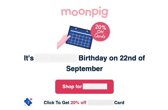 moonpig reminder with discount code