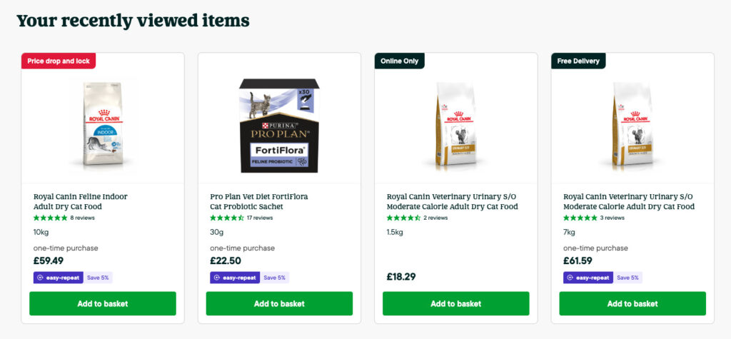 pets at home recently viewed items