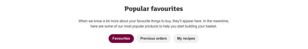 sainsbury's previous order and favourite items