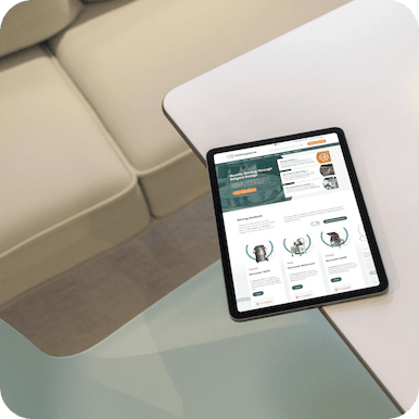the Farleygreene website on a tablet laying on a table