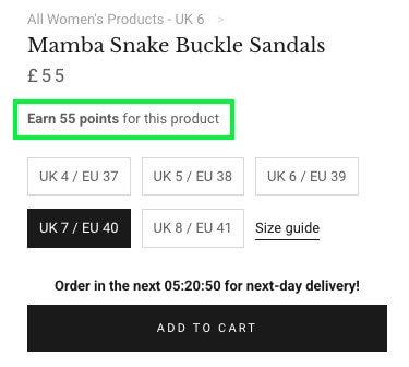 disturbia loyalty points amount on product page
