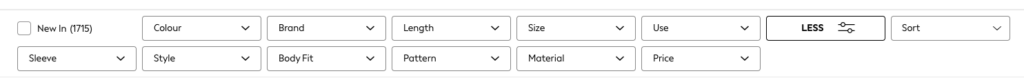 Additional filtering options from Next.co.uk