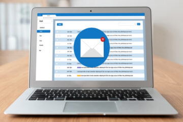 An email inbox open on a laptop screen.