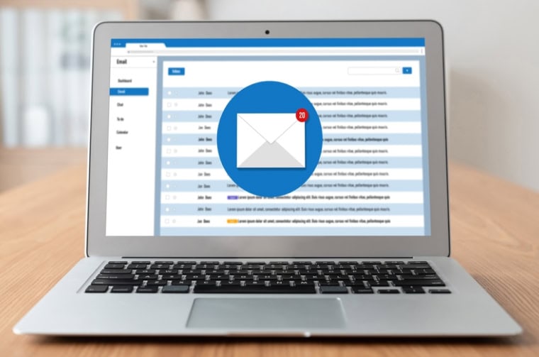 An email inbox open on a laptop screen.